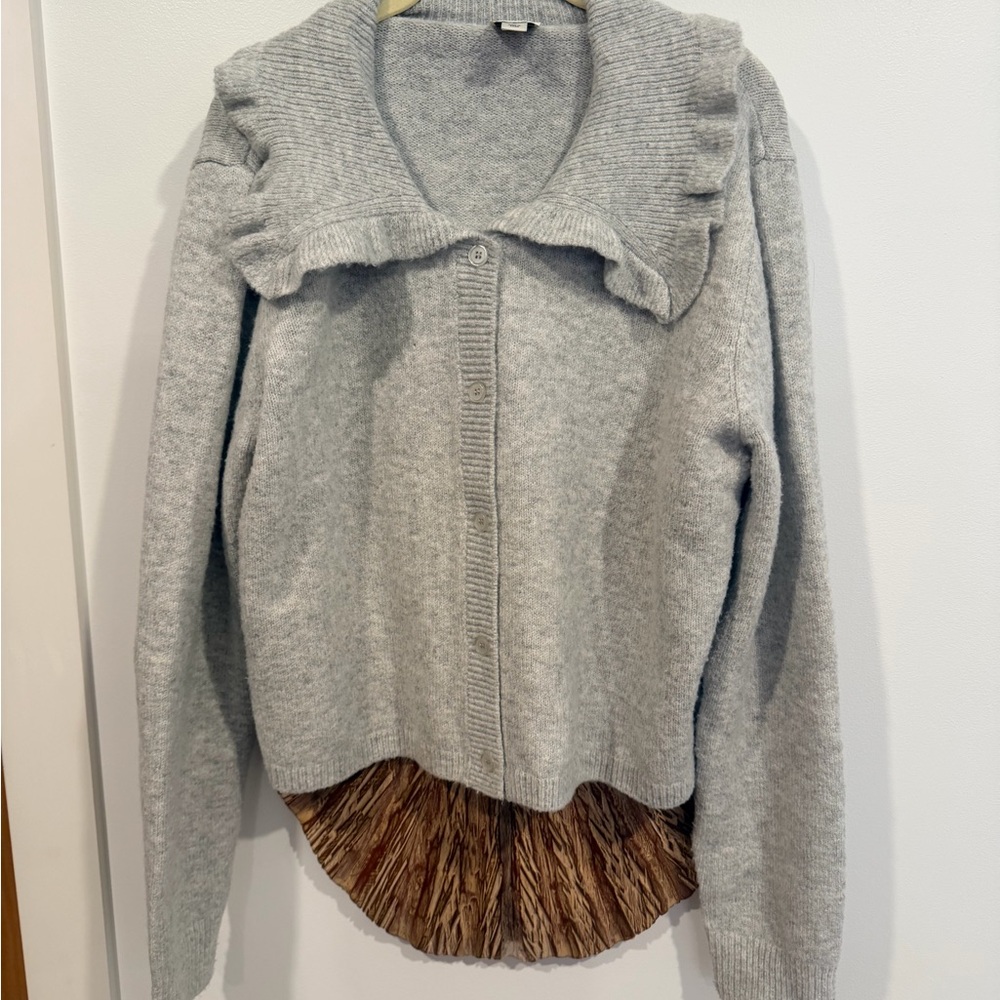 Maeve Light Gray Ruffle-Collar Button Cardigan - Super Soft